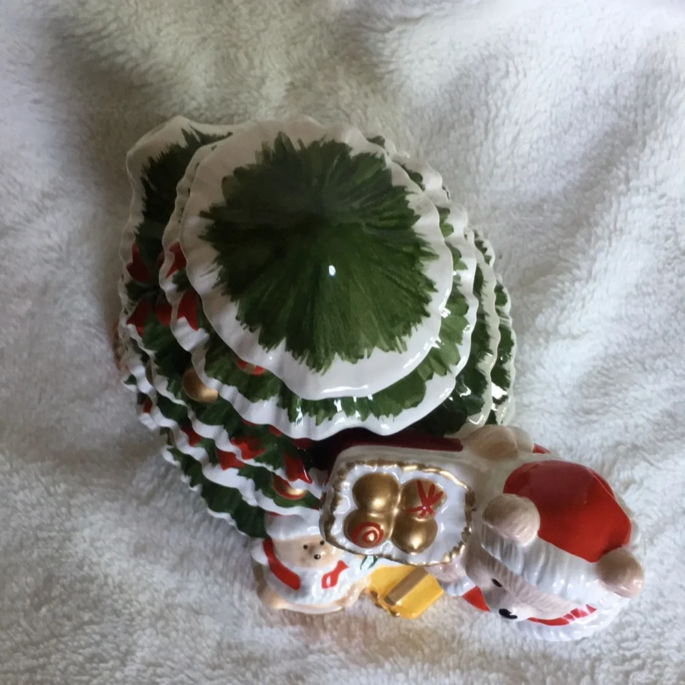 World Bazaar Cute Teddy Bear in Santa Suit Christmas Tree teapot hand painted